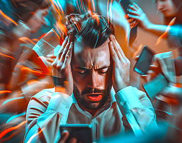 Überforderter Mann mit Stress