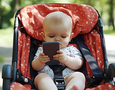 Baby schaut auf Handy-Bildschirm