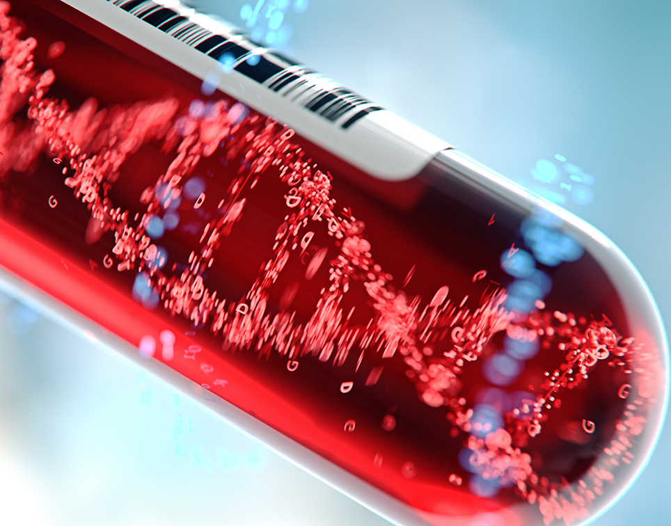 Blutprobe in der eine DNA Struktur zu erkennen ist