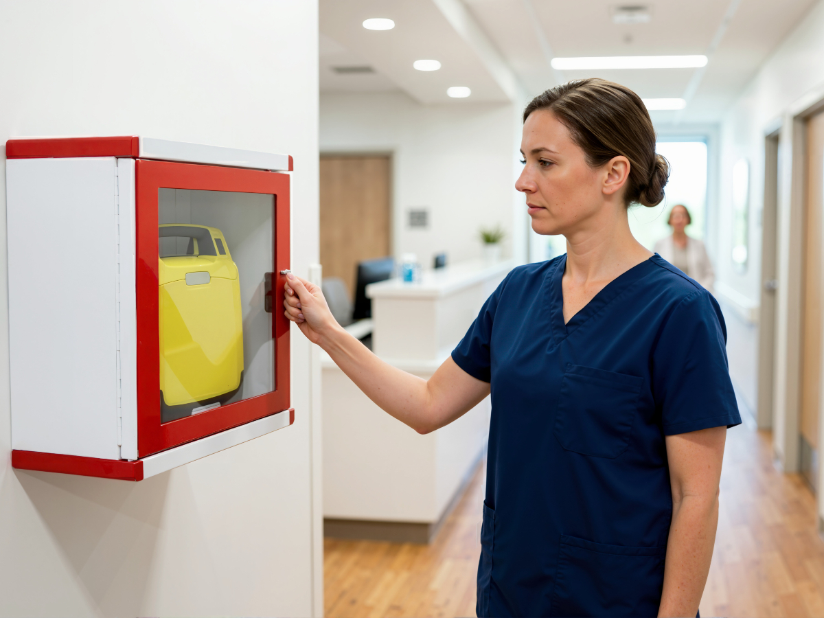 Krankenschwester mit Defibrilator Krankenschwester mit Defibrilator