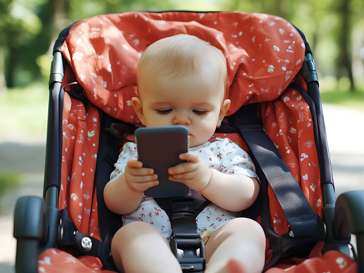 Baby schaut auf Handy-Bildschirm
