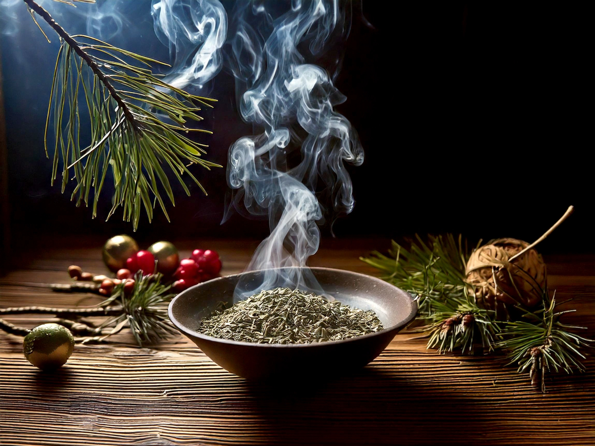 Schale mit rauchendem Weihrauch